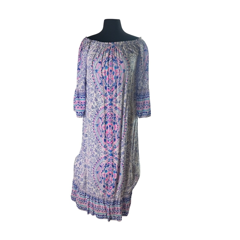 Lilly Pulitzer Pink Blue Paisley Off The Shoulder Ruffle Midi Dress NWT XL